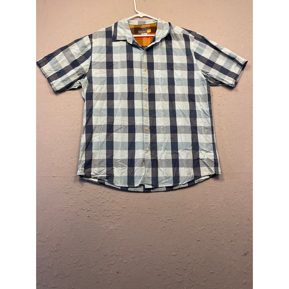 Quiksilver Button Down Shirt Cotton Navy Blue Check XL Mens